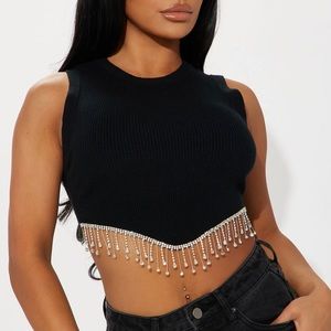 Dripping in diamonds rhinestone sweater Top-Black size:S